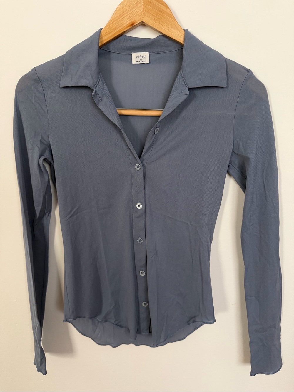 Aritzia Wilfred Pose Long-Sleeve Blue Button-Down Shirt